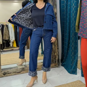 Please veste jean "intérieur léopard"